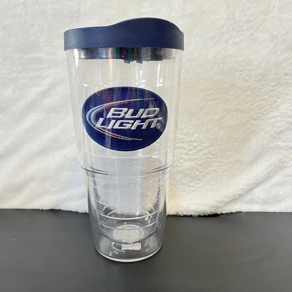 BUD LIGHT Tervis Tumbler 24oz Beer Clear with Navy Blue Lid Hot Cold Drink Cup